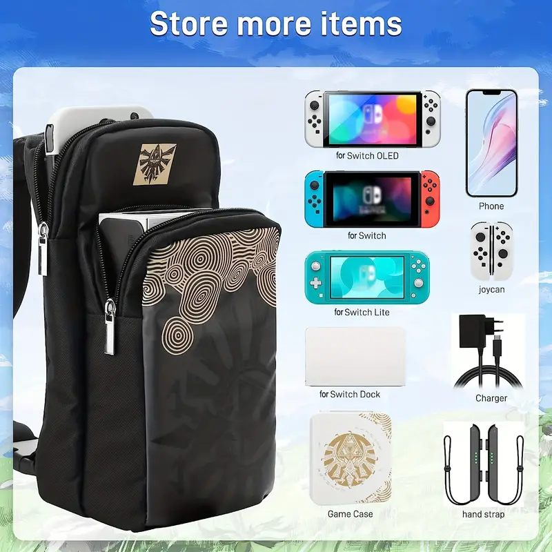 1pc Travel Bag Compatible With Nintendo Switch Lite OLED Models Portable Waterproof Backpack Game Carrying Case For Tears Of The Kingdom With Shoulder Straps Case For Accessories Storage details 7