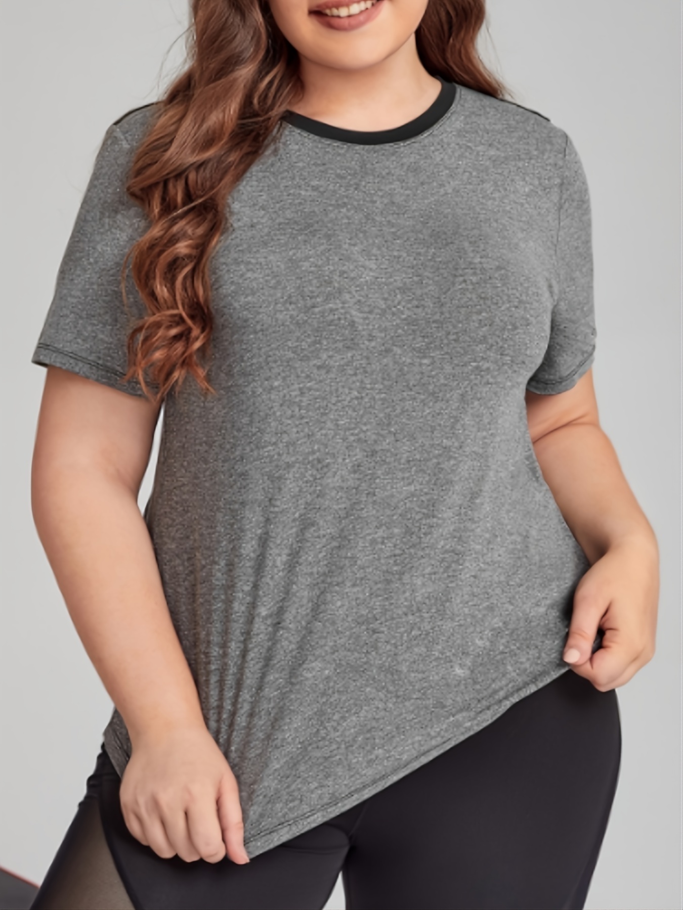 Plus Size Short Sleeve Colorblock Activewear Track Tops - Temu