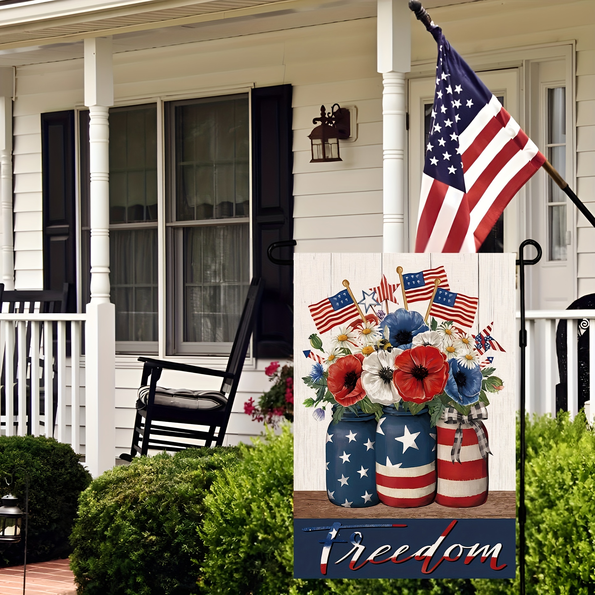4th Of July Garden Flag, Patriotic Welcome Flowers Memorial Day ...