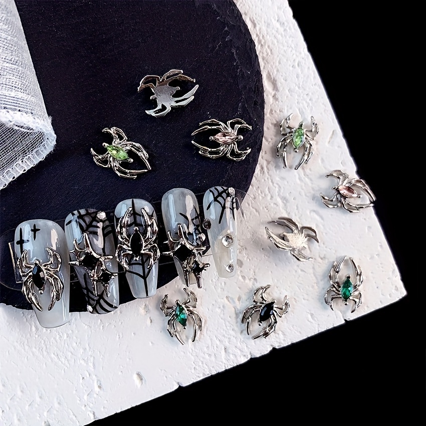 Spider Nail Art Charms with Rhinestones 3D Alloy Spider Nail Gem Accessory