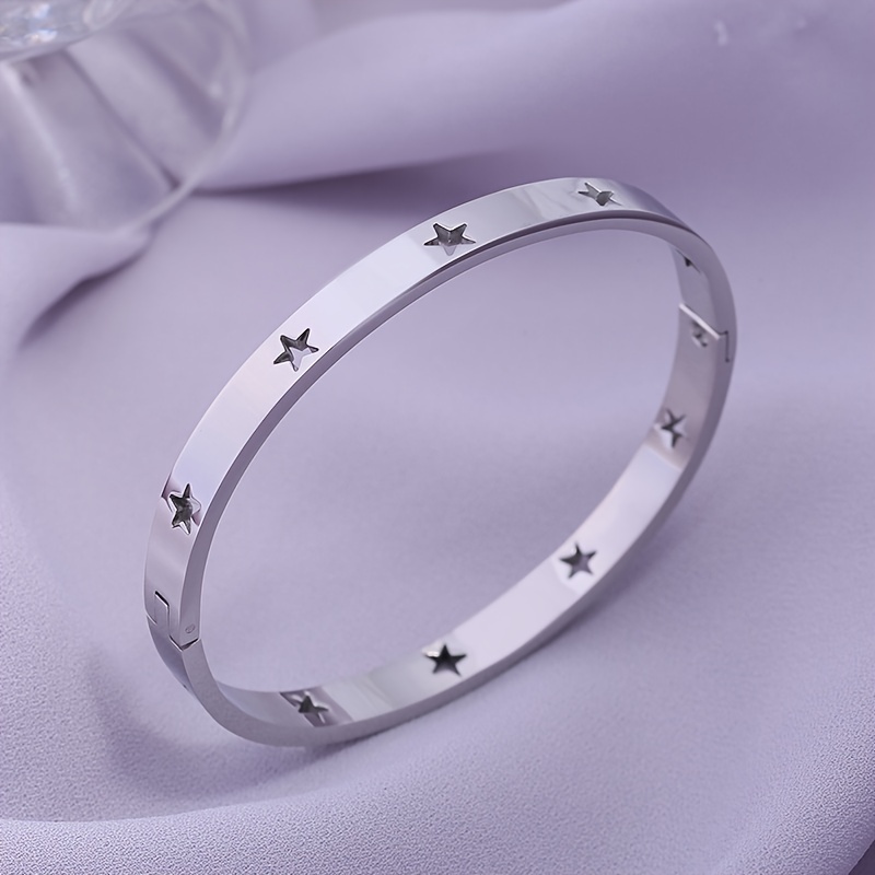 Stainless Steel Hollow Bracelet Snap Buckle Bangle