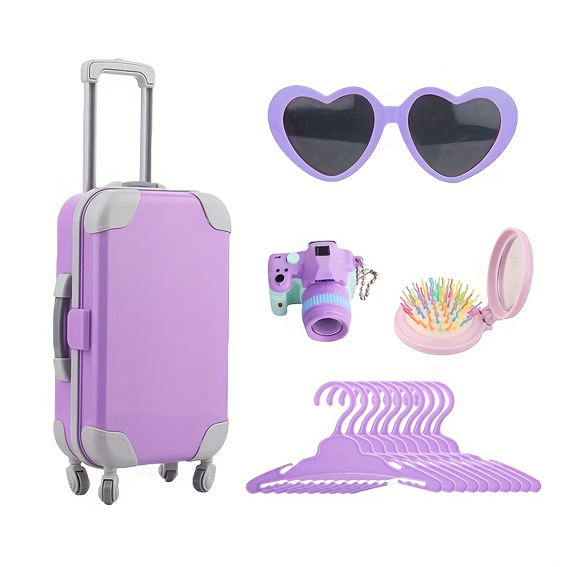 Juego de maleta de viaje de 18 pulgadas para niña, accesorios que incluyen  equipaje, mochila linda, 2 juegos de ropa, zapatos, cámara, computadora