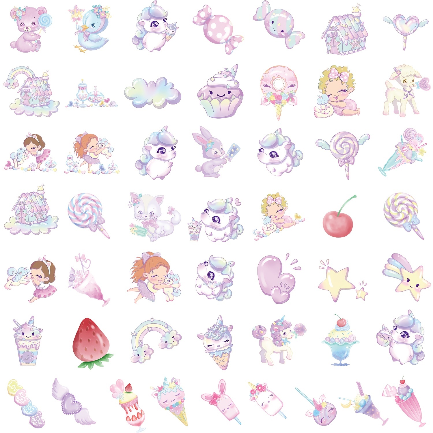 Unicorn Stickers for Girls Kids,50Pcs Reusable Matte Waterproof Vinyl  Unicorn Sticker for Water Bottles,Colorful Aesthetic Rainbow Stickers for