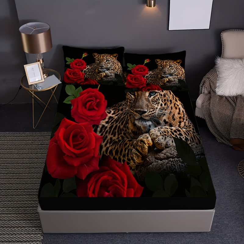 Fashion Wild Animal Leopard Rose Hd Digital Printing Home - Temu