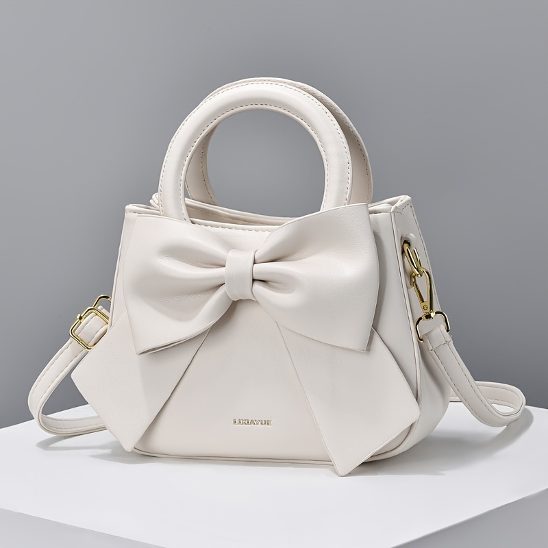 Fashion Bow Decor Handbag, Women's Double Handle Purse, Small Faux