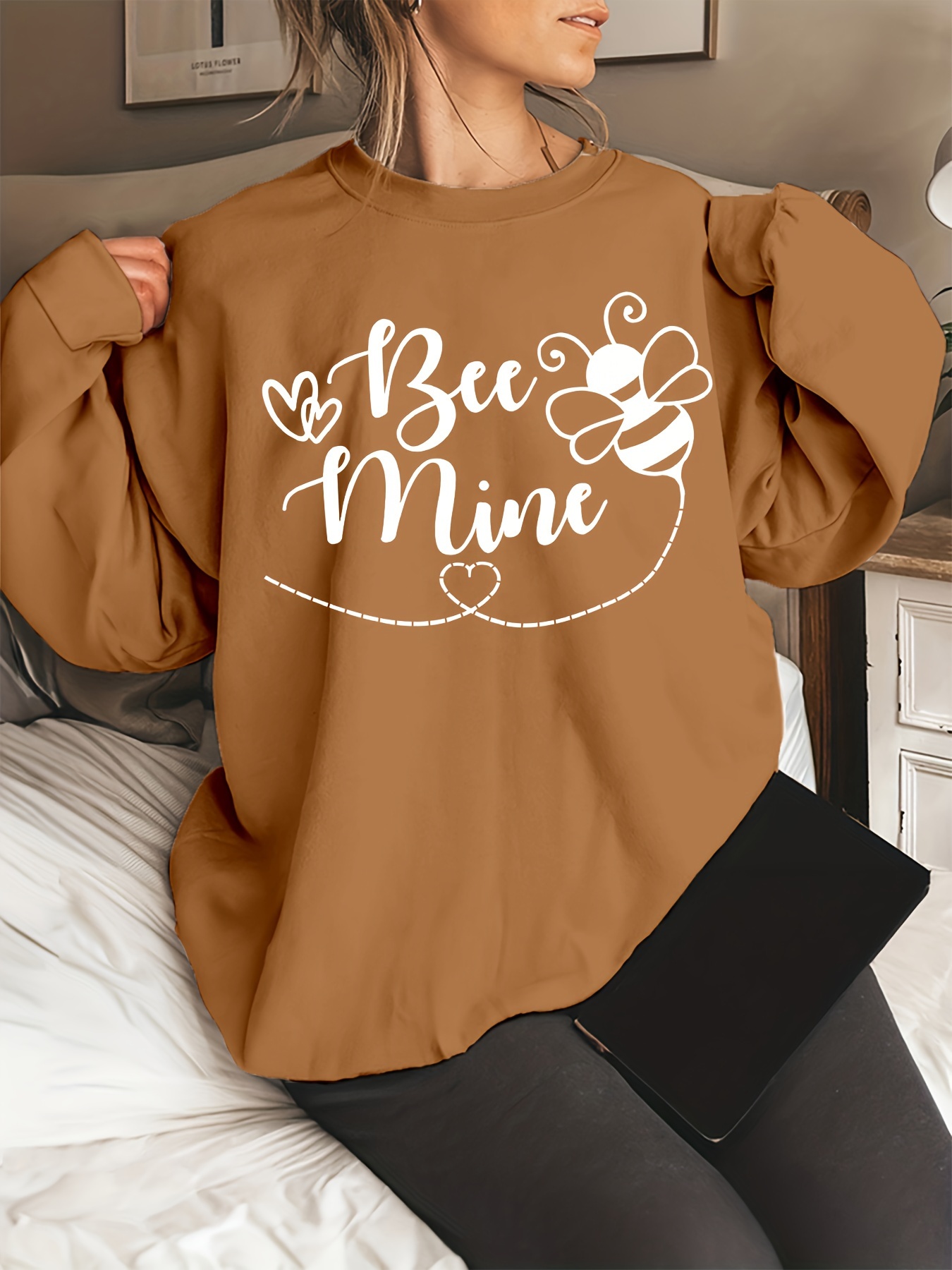 Letter Print Sweatshirt Plus Size Crew Neck Casual Temu Canada