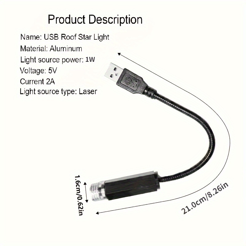 Veilleuse étoile de toit de voiture, portable réglable USB