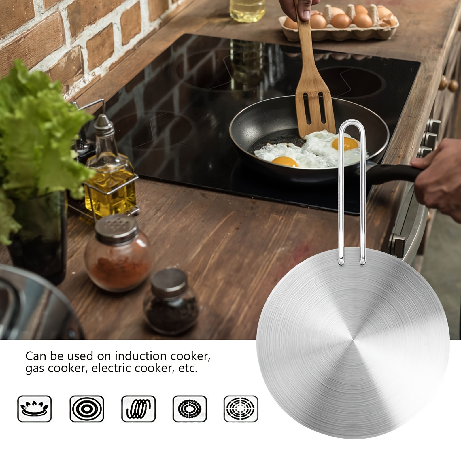 Placa adaptadora de placa de cocina de inducción de acero inoxidable para  utensilios de cocina de gas (9.4 in#)
