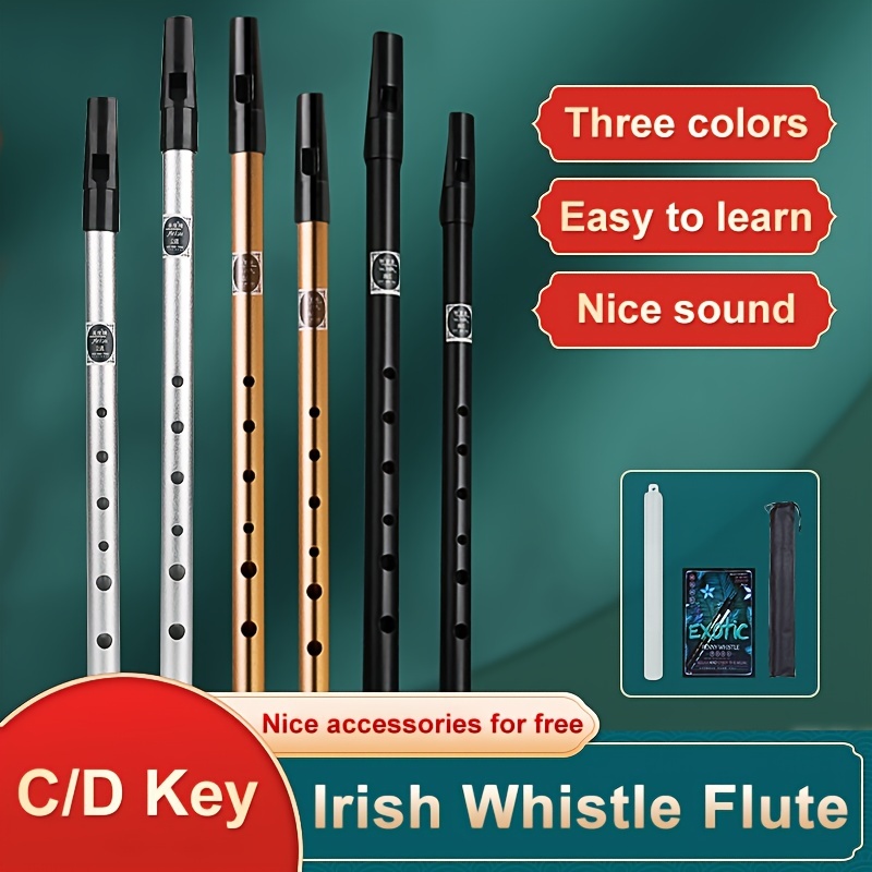 Feadog Brass Tin Whistle Key of D Irish Penny Flute Made in Ireland, Black