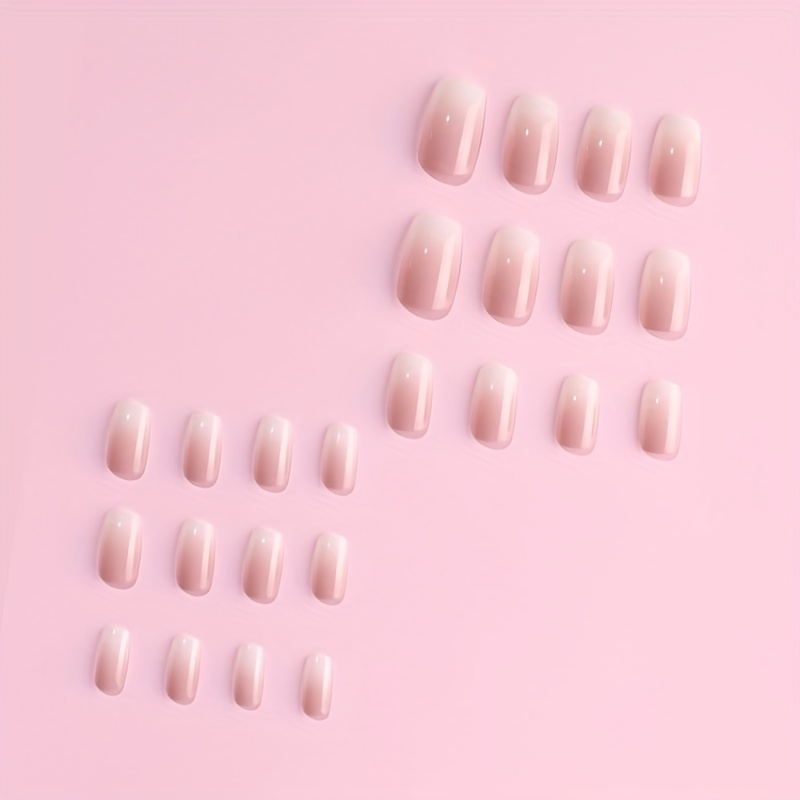 24pcs Glossy Gradient Pink French Tip Press On Nails Full Cover False Nails
