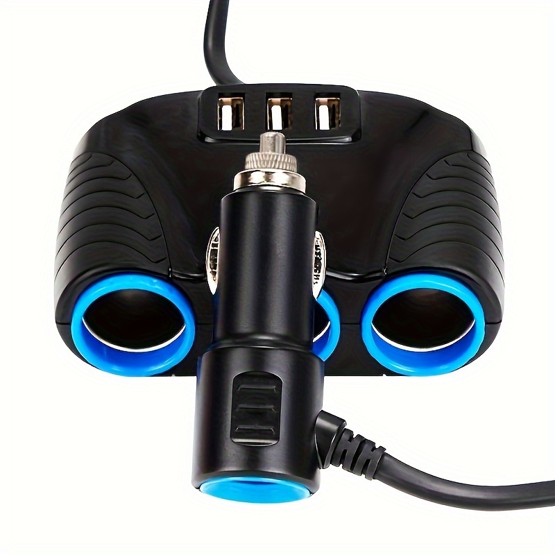 120W 3-Socket 3 USB Charging Port Cigarette Lighter Splitter, EEEkit Car  Charger Power Adapter with Blue LED Light, DC 12V/24V Multi-Power Outlet  Fit