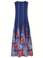 floral print v neck tank dress vintage sleeveless dual pocket dress womens clothing