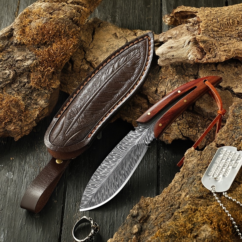 Damascus Feather Pattern Knife Portable Sharp Fruit Knife With Sheath  Tactical Pocket Knife For Outdoor Camping Hiking Hunting, Shop On Temu And  start Saving