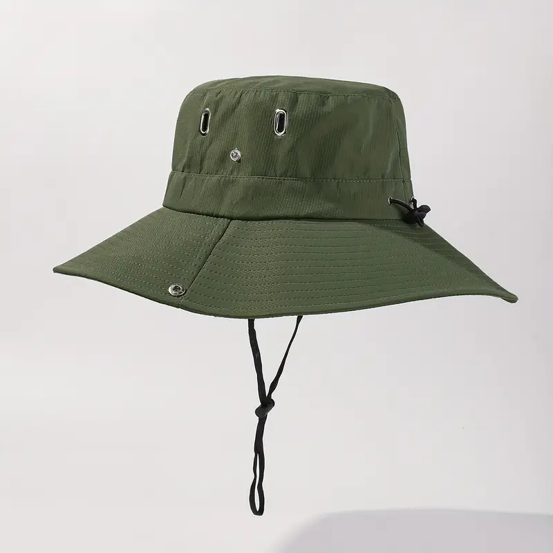 Men's Wide Brim Fisherman Hat Chin Straps Bucket Hats Summer - Temu