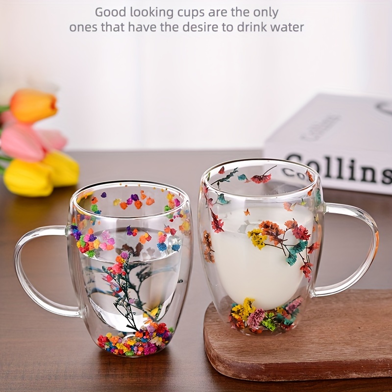 New Creative Double Wall Glass Mug Cup With Dry Flower Funny Transparent  Aesthetic Coffee Juice Milk Water Cup Personalized Gift - Glass - AliExpress