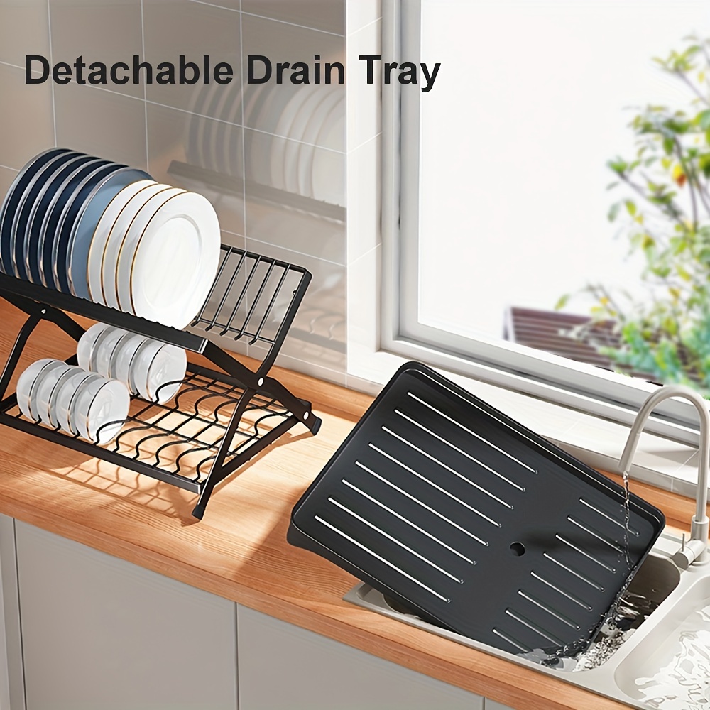 2 Tier Dish Drying Rack with Glass Holder & Utensil Holder