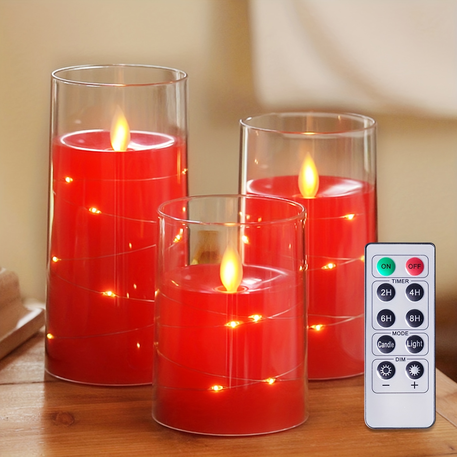 Red Flickering Flameless Candles With String Lights Battery - Temu  Philippines