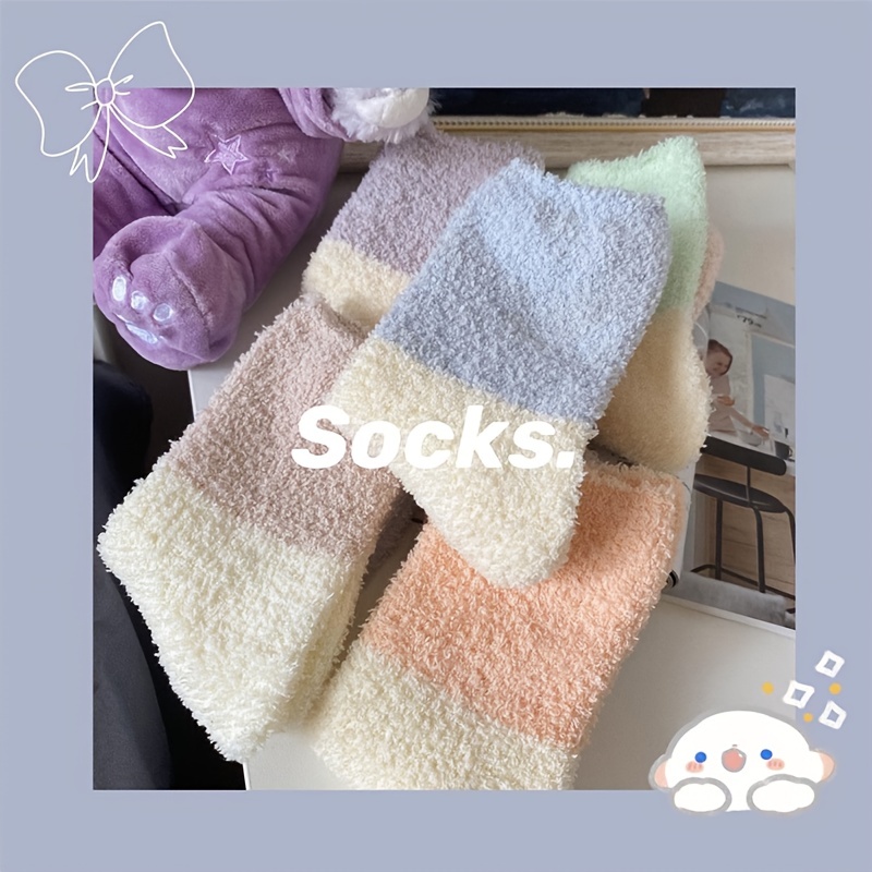 5Pairs Fuzzy Socks Thick Fluffy Slipper Socks Cozy Soft Home Warm Socks Crew Plush Sleep Sock Winter Womens Gifts Three Color,Temu