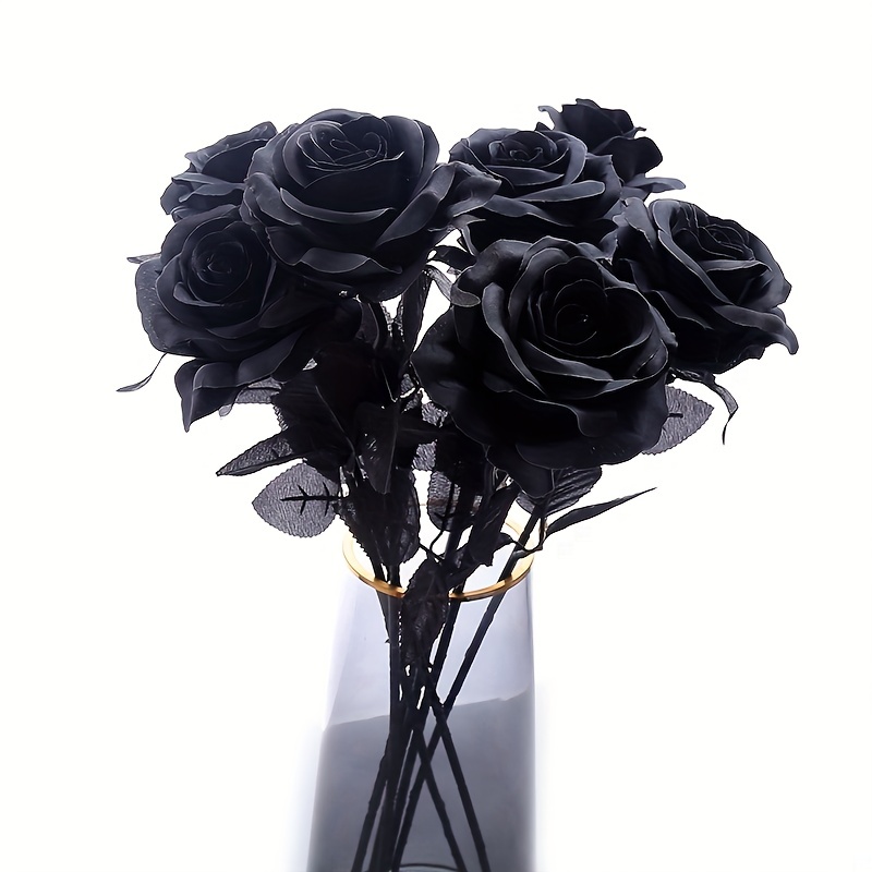 Rosa negra artificial, flor negra artificial, decoración de rosa negra,  tallo de flor artificial, rosas eternas para jarrón, flores de boda negras  -  España