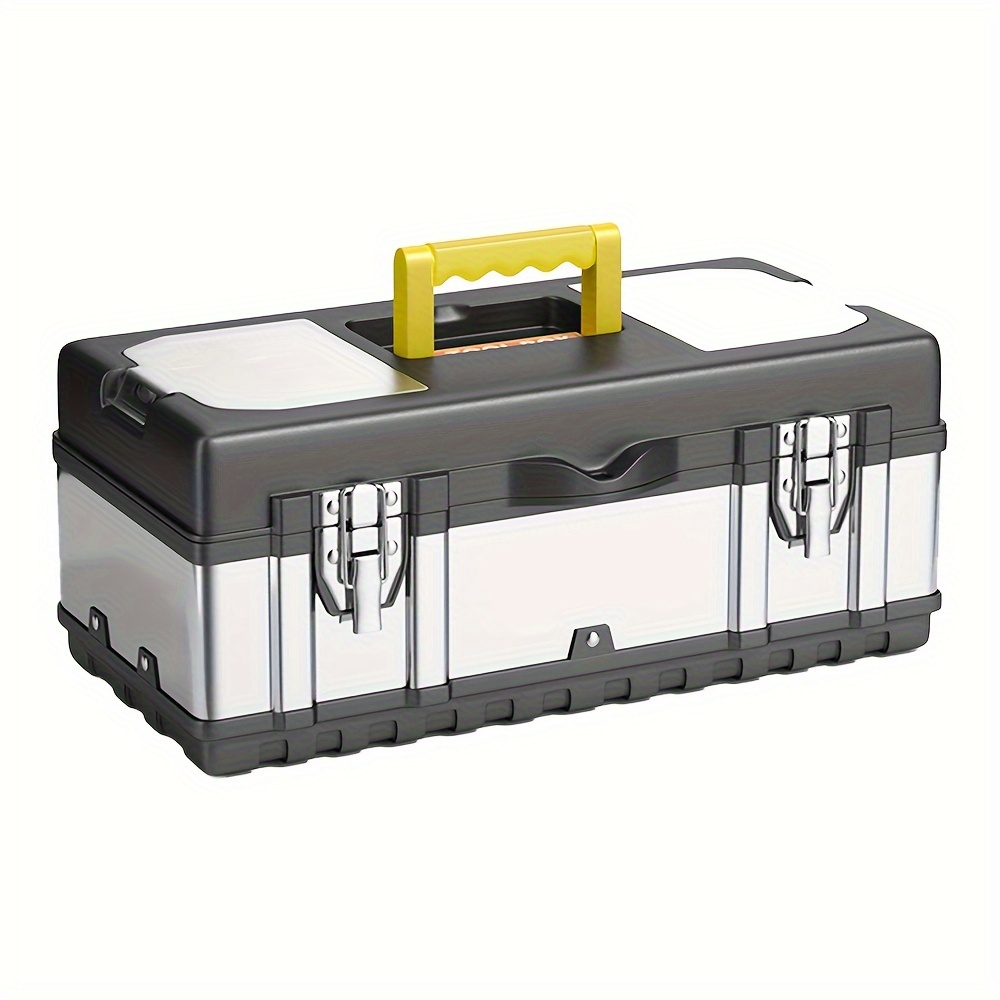 1pc Multi-functional Hardware Household Stainless Steel Industrial-grade  Plastic Portable Double-layer Tool Storage Box, Suitable For Hardware