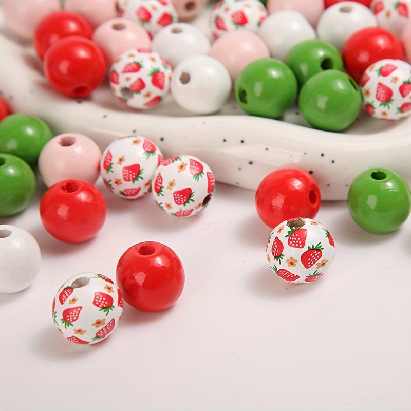 120Pcs Sweet Heart Painted Natural Wood Beads Pink Red Wooden Round Balls  Beads for Valentines Gift DIY Crafts Garland Jewelry