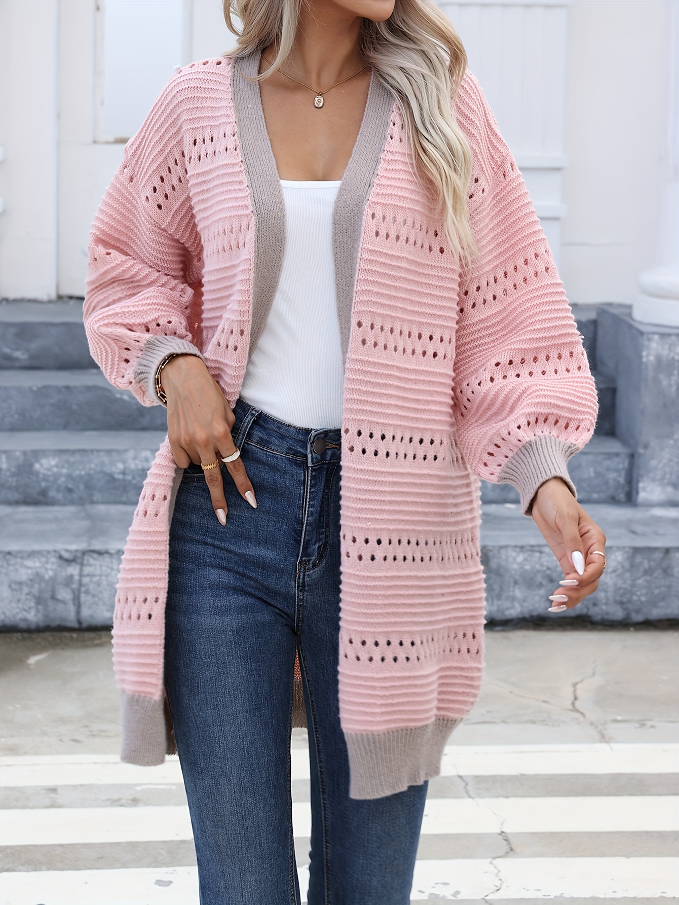 Cardigan for Women Solid Pointelle Knit Duster Cardigan Cardigan for Women  (Color : Dusty Pink, Size : Medium) : : Clothing, Shoes &  Accessories