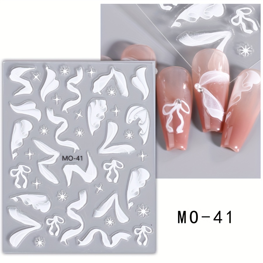 2pcs 5D Pink Cute Nail Art Stickers,Ballet Bow Ribbon Pink Embossed Decals  Nail Design 5D Texture Sliders Manicure Decoration Nail Decals Friend Gift