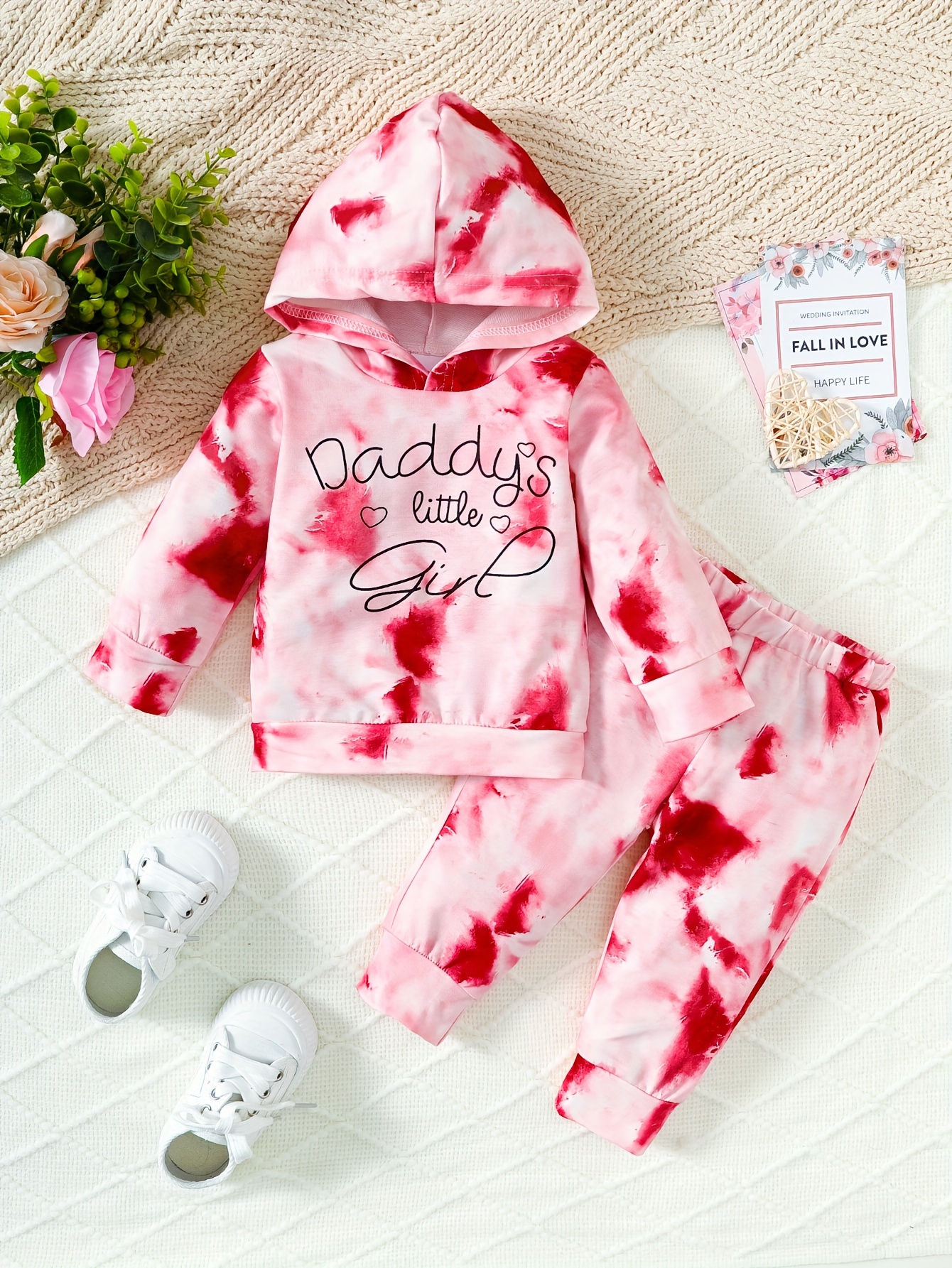 Baby Girl's Casual Stylish Tie Dye Set Letter Print Hooded - Temu