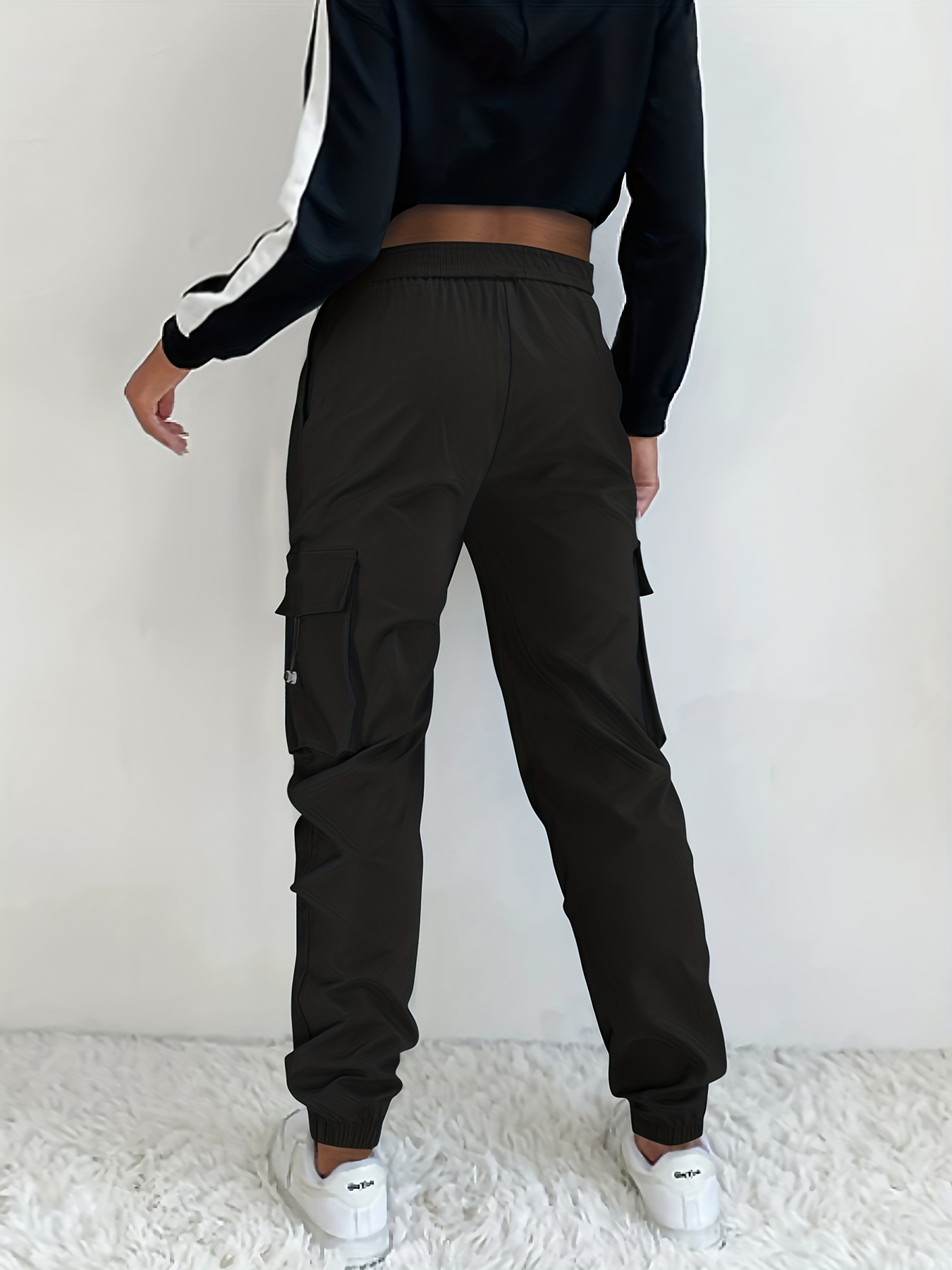 Cheap Grey Cargo Pants Women Drawstring Multi-pocket Overalls Streetwear  Y2k High Street Clothing Loose Straight Casual Sweatpants