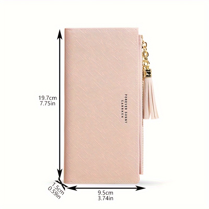 Carrken Trendy Tassel Zipper Long Wallet Simple Pu Leather Temu