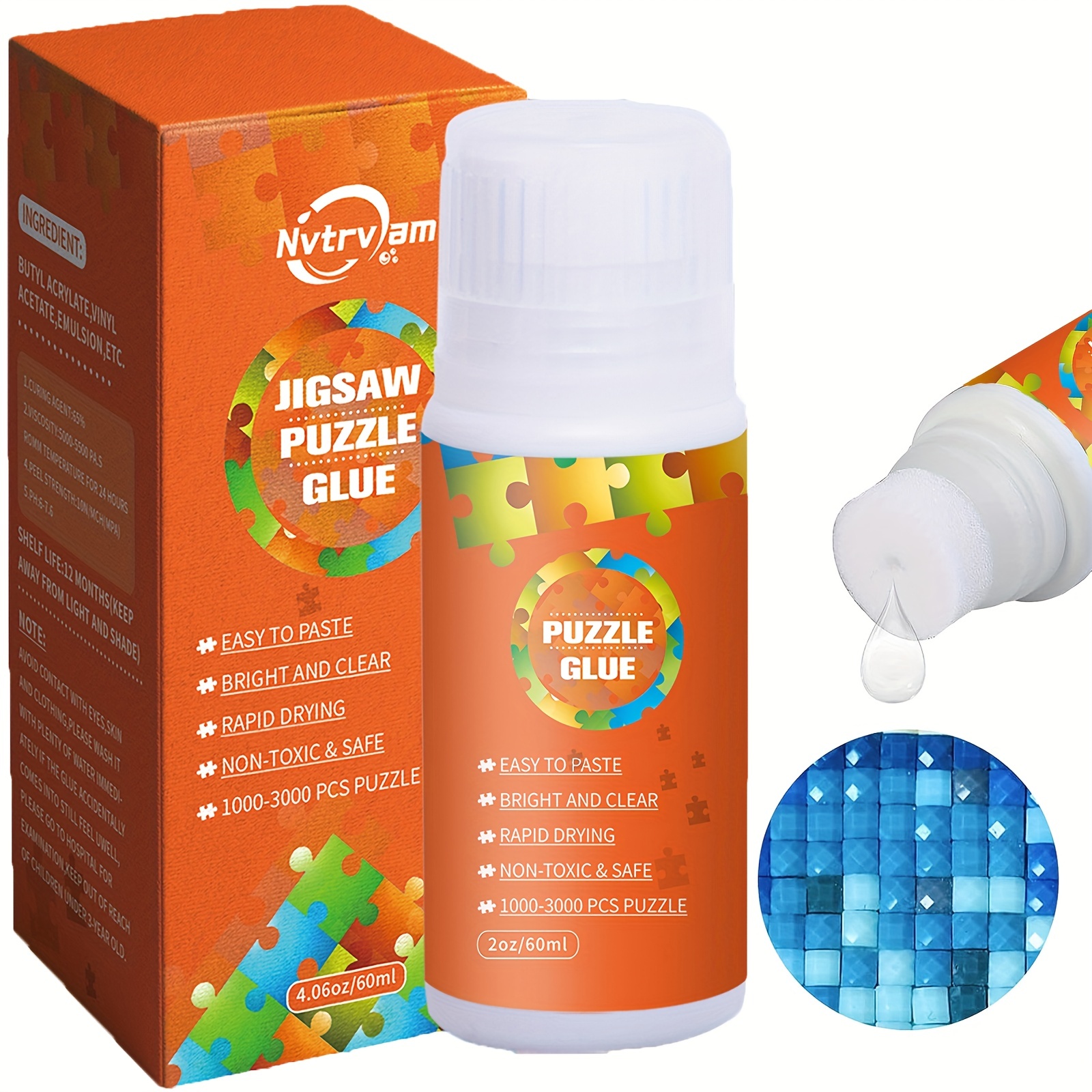 Jigsaw Puzzle Glue Clear with Sponge Head Quick Drying Bright and