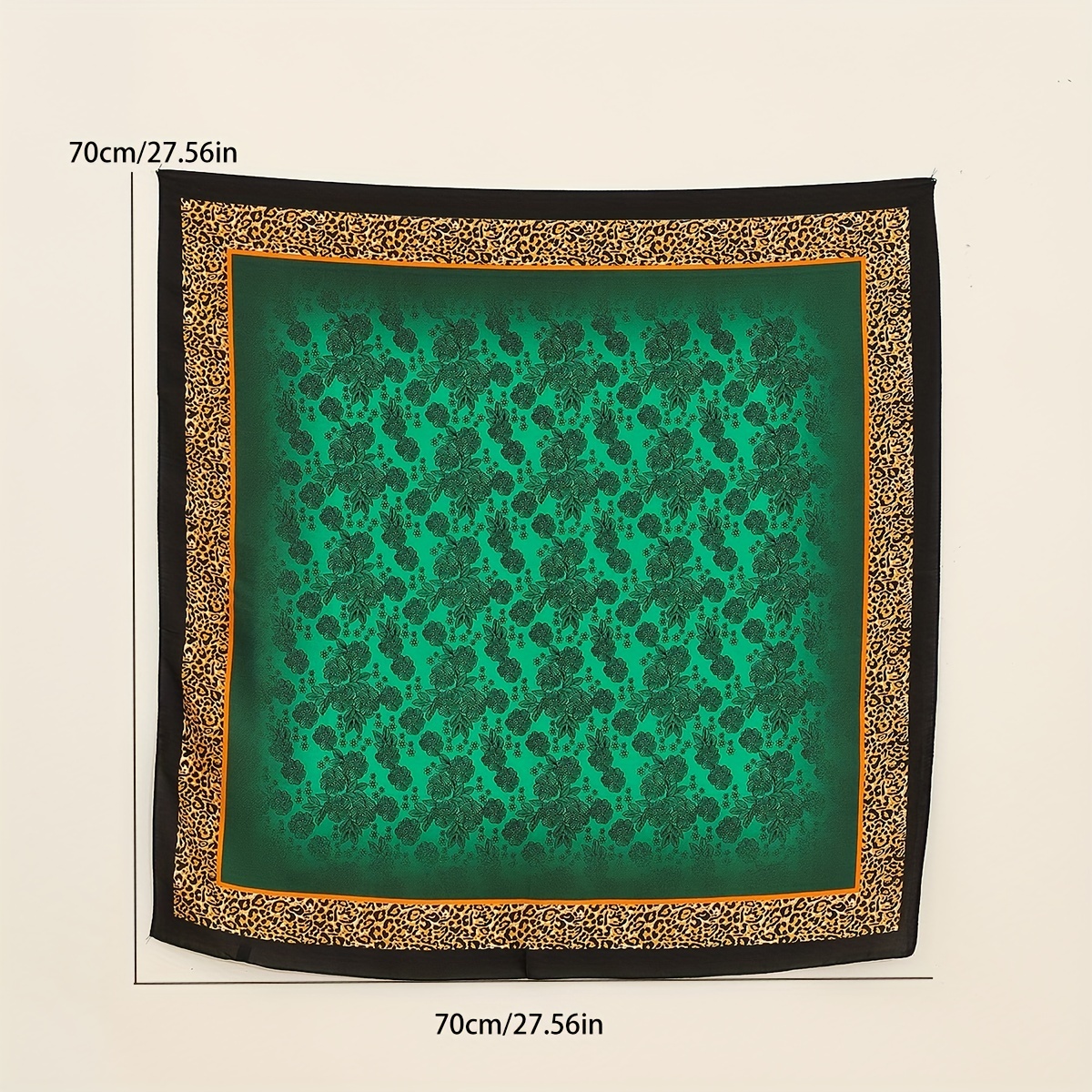 Green Leopard Print Bandana Satin Square Scarf