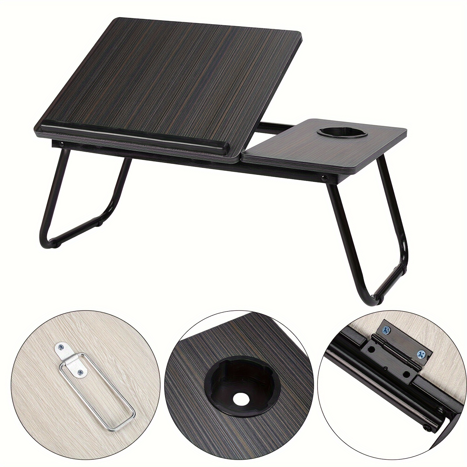 Plateau de table de lit de bureau d'ordinateur portable en bambou de 15,6  avec ventilateur de refroidissement USB, plateau inclinable de table de  petit déjeuner pliable avec tiroir