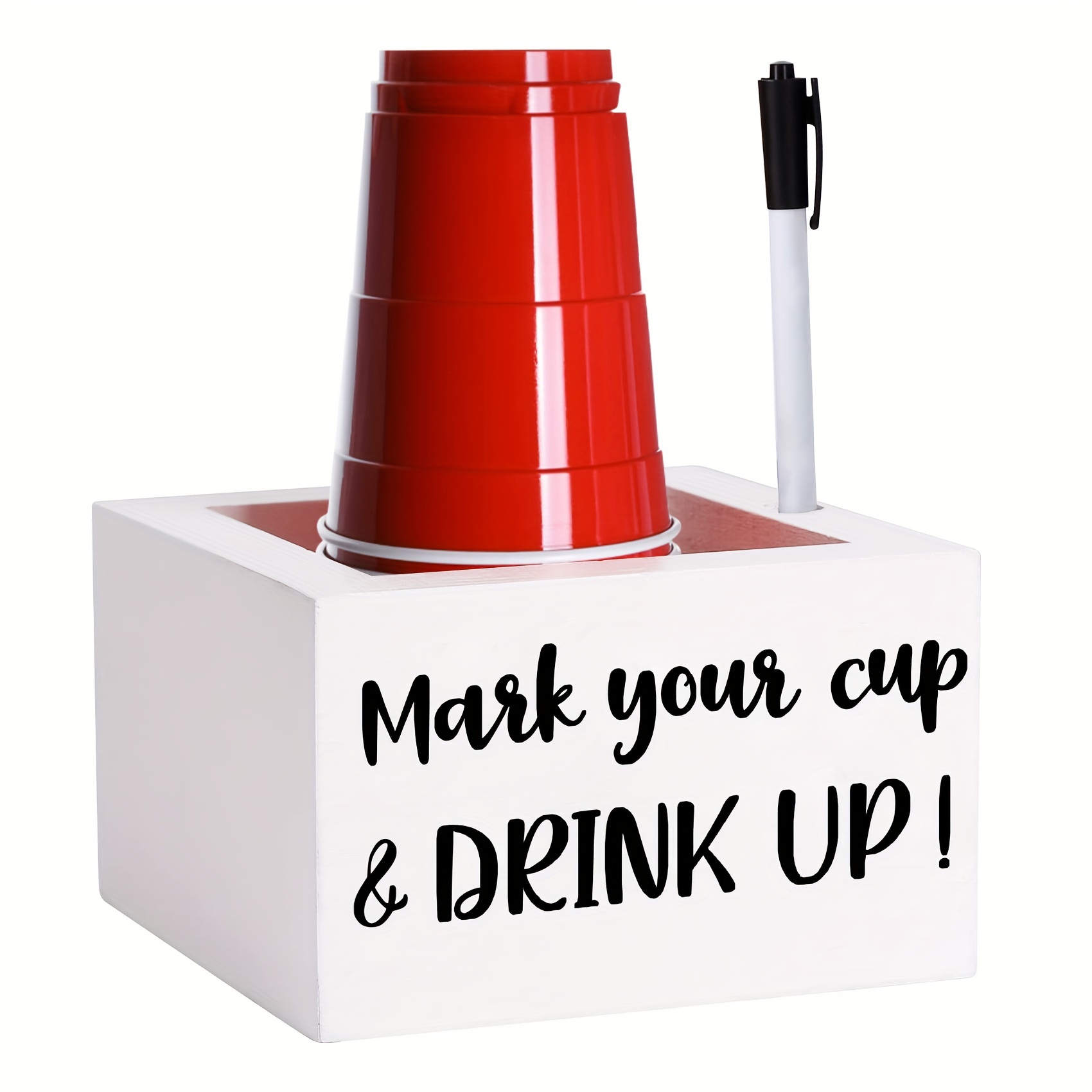 1pc Solo Cup Holder With Marker Slot, Wooden Mark Your Cup And Drink Up Cup Holder, Party Cup Organizer, 2 Sides Designs Drink Dispensers, For Farmhou