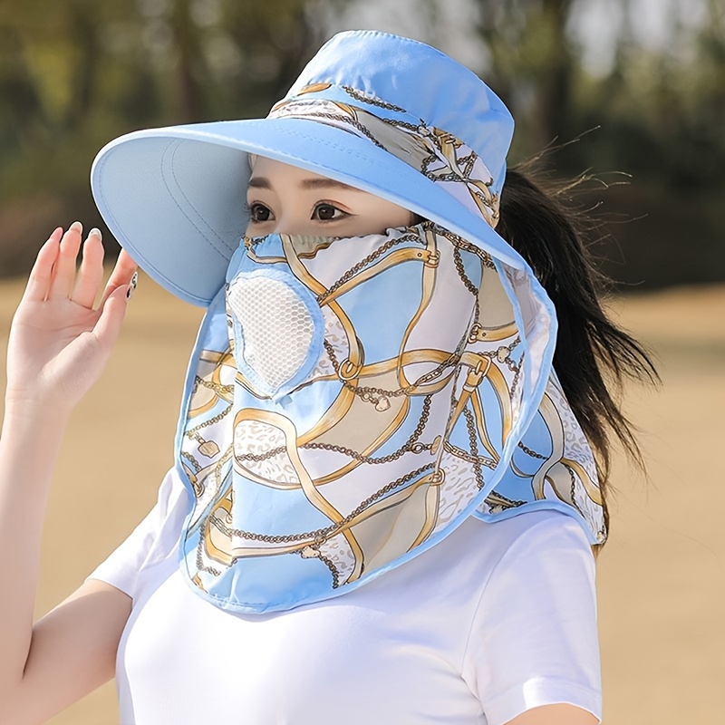 Trendy Printed Summer Sun Hat Neck Flap Uv Protection Wide - Temu