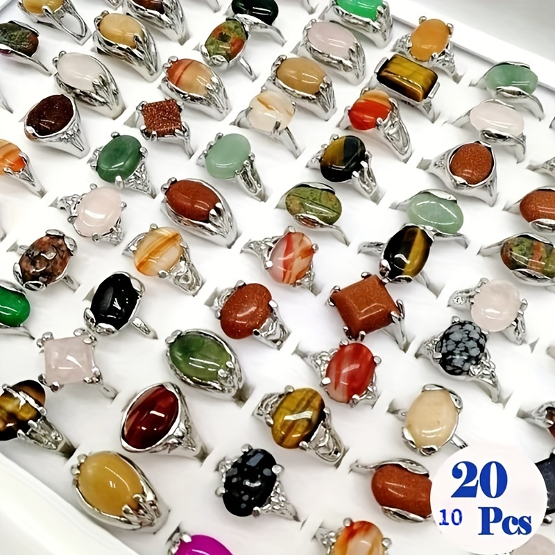 

10/20pcs Mixed Men's And Women's Retro Natural Stone And Rings New Fashion Jewelry Party Gifts Halloween, Thanksgiving, Christmas Gift Easter Gift