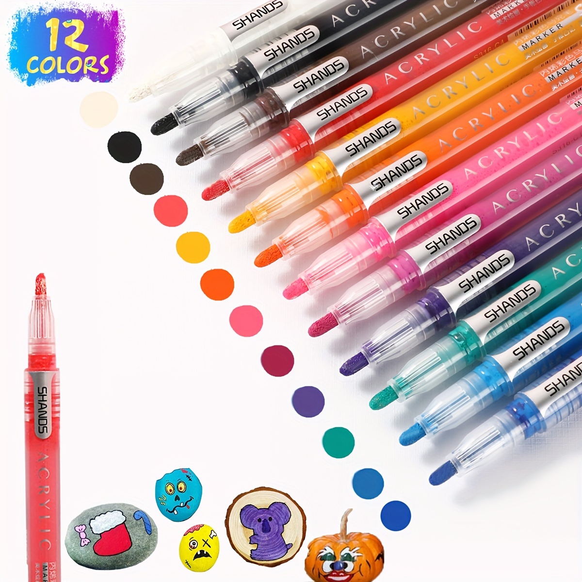 Acrylic Paint Marker Set Fiber Tips 12 Colored Inks Suitable - Temu