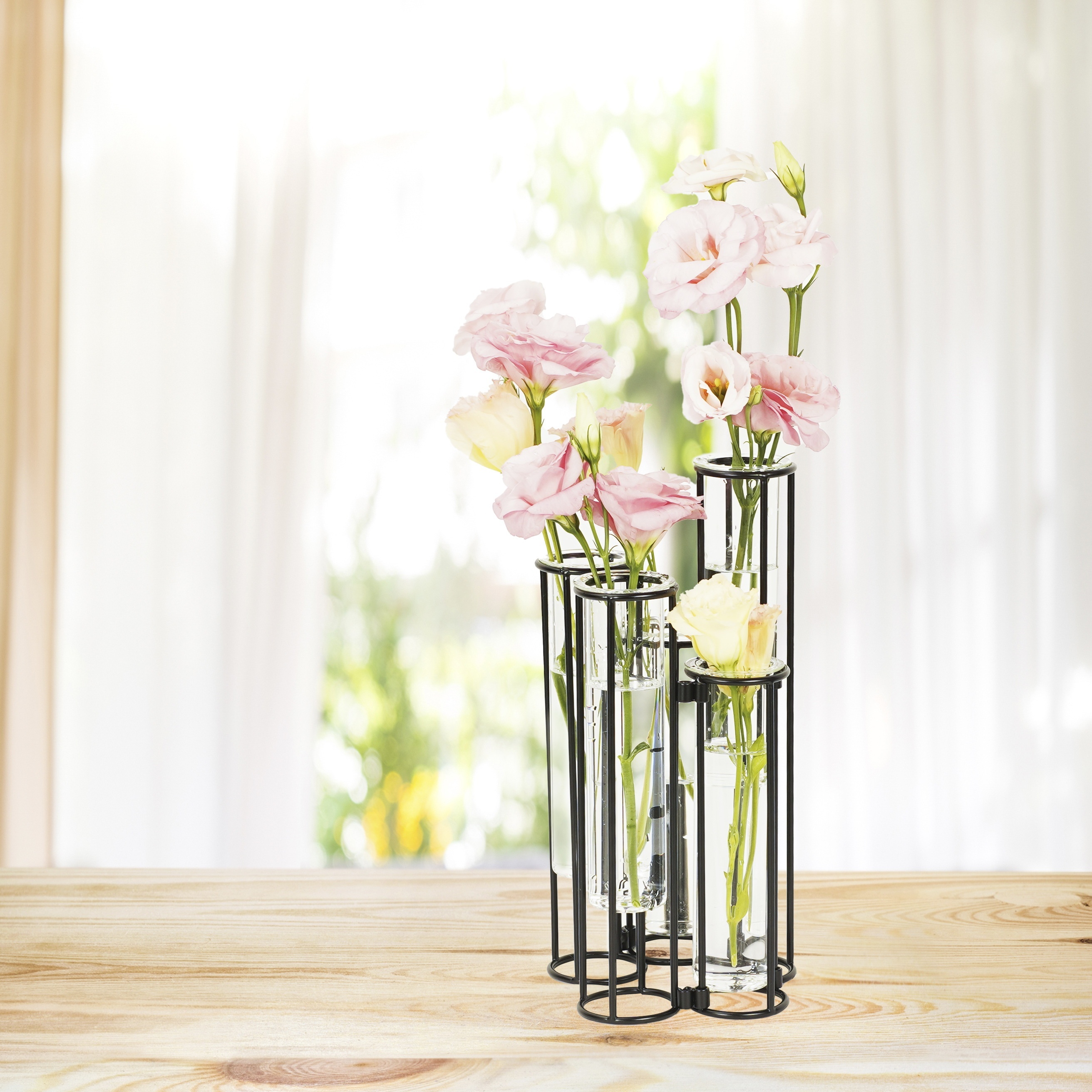 1pc Hinged Flower Vases Test Tube Flower Vase With 5 Test Tubes Metal  Frame, Propagation Station Plant Holder For Home Wedding Decor, Balcony