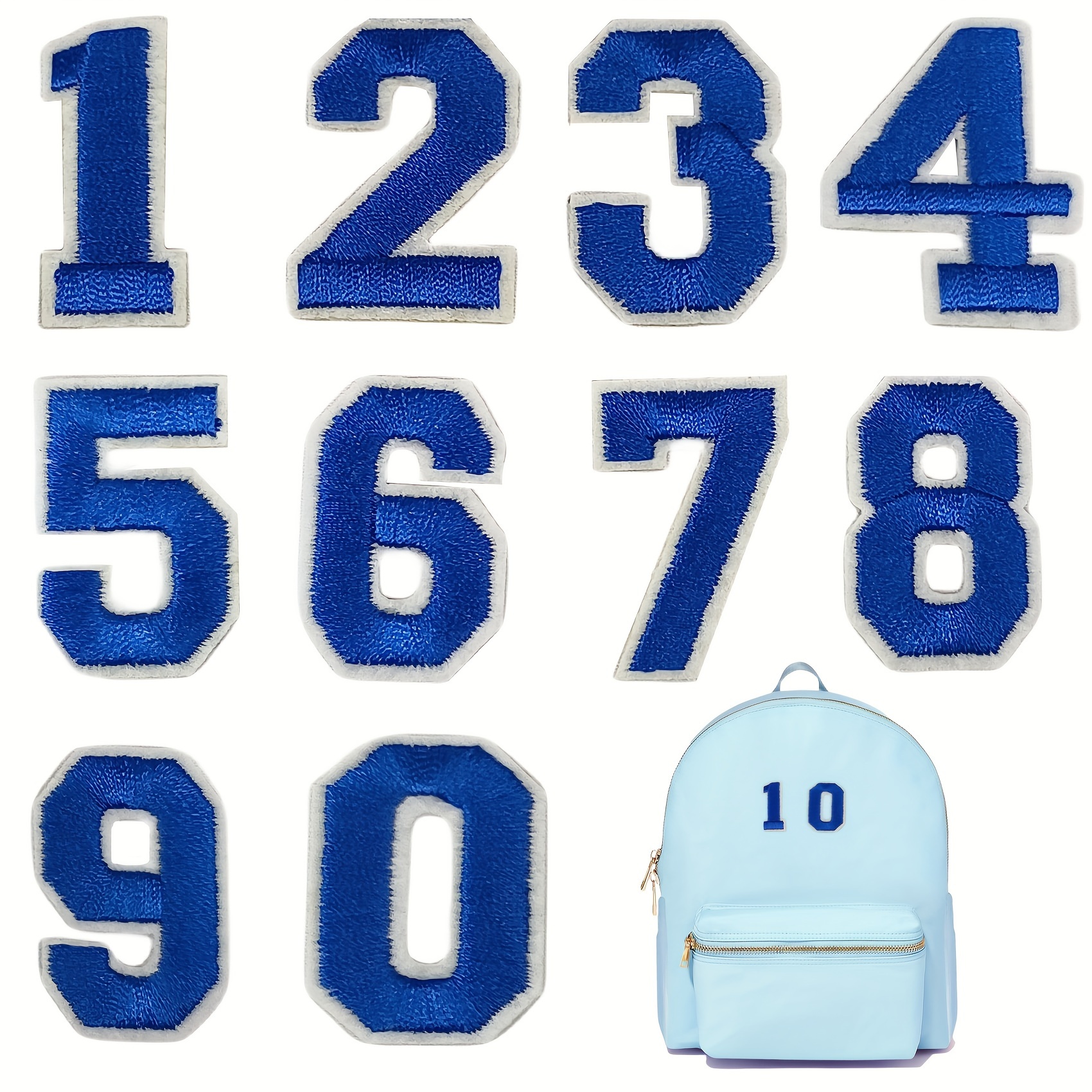  Blue NO.0-9 Iron On Numbers Patches Sew On Numbers
