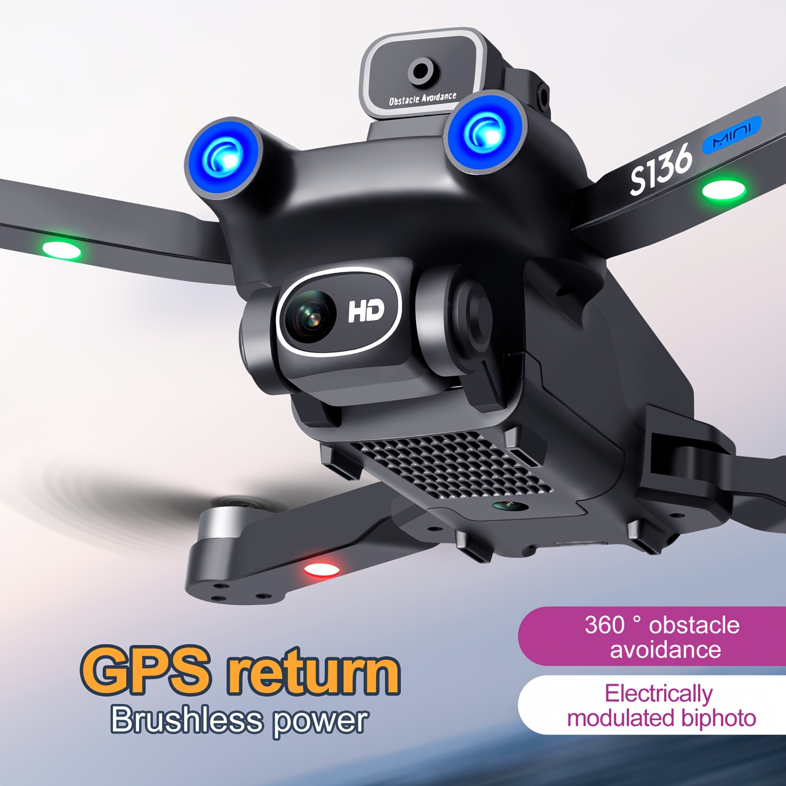 with 2 batteries new s136 quadcopter uav drone with hd esc dual camera gps positioning 360 intelligent obstacle avoidance optical flow hovering one key takeoff and fail safe return perfect for beginners mens gifts details 3