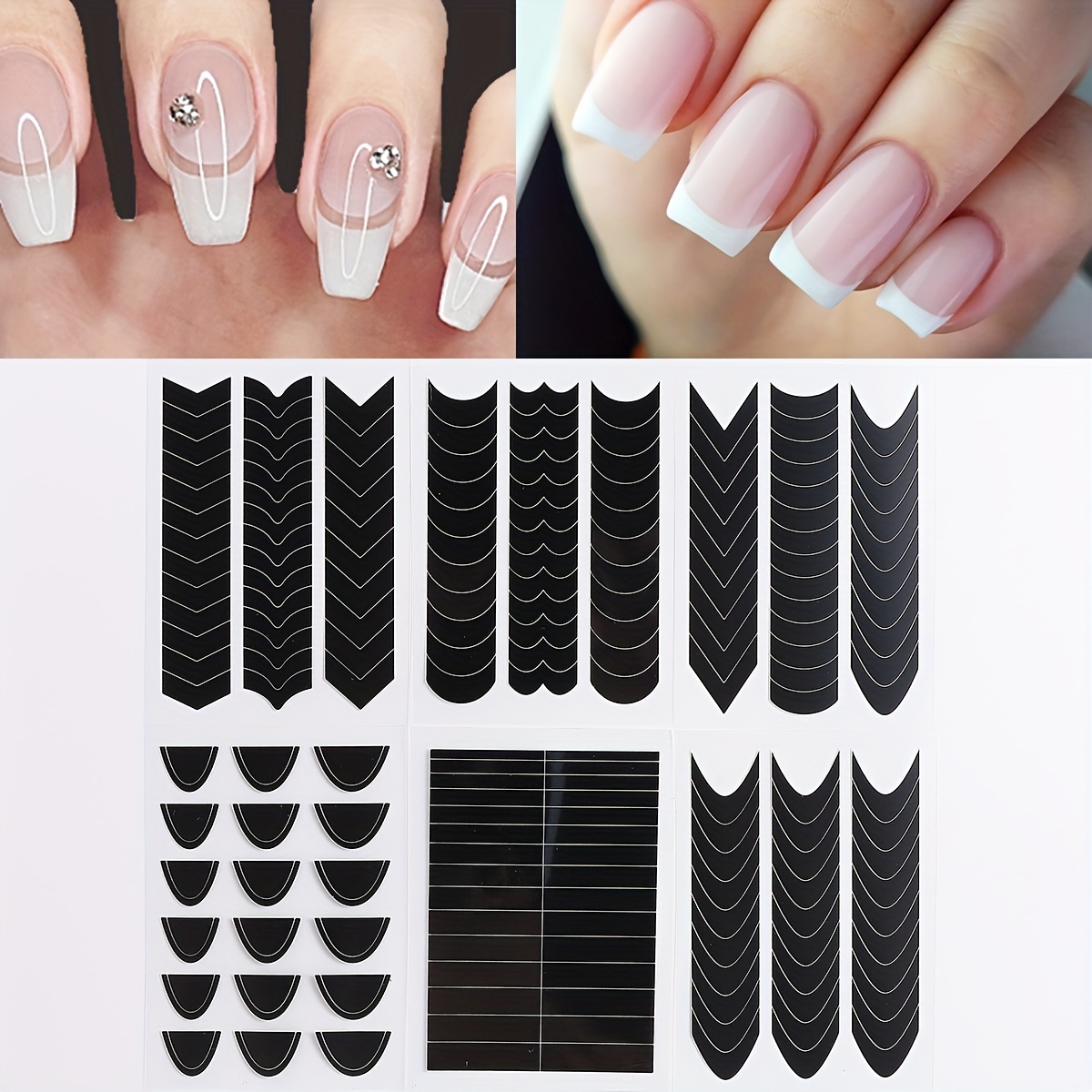 6 Sheets French Manicure Strips French Tip Nail Stickers Guides Tool for  Fingers and Toes, Black Self Adhesive Nail Art Stencils Stickers Decal for