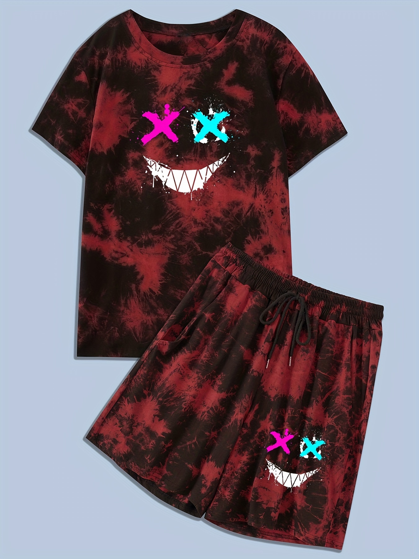 TIE DYE T-SHIRT AND SHORTS SET - Red