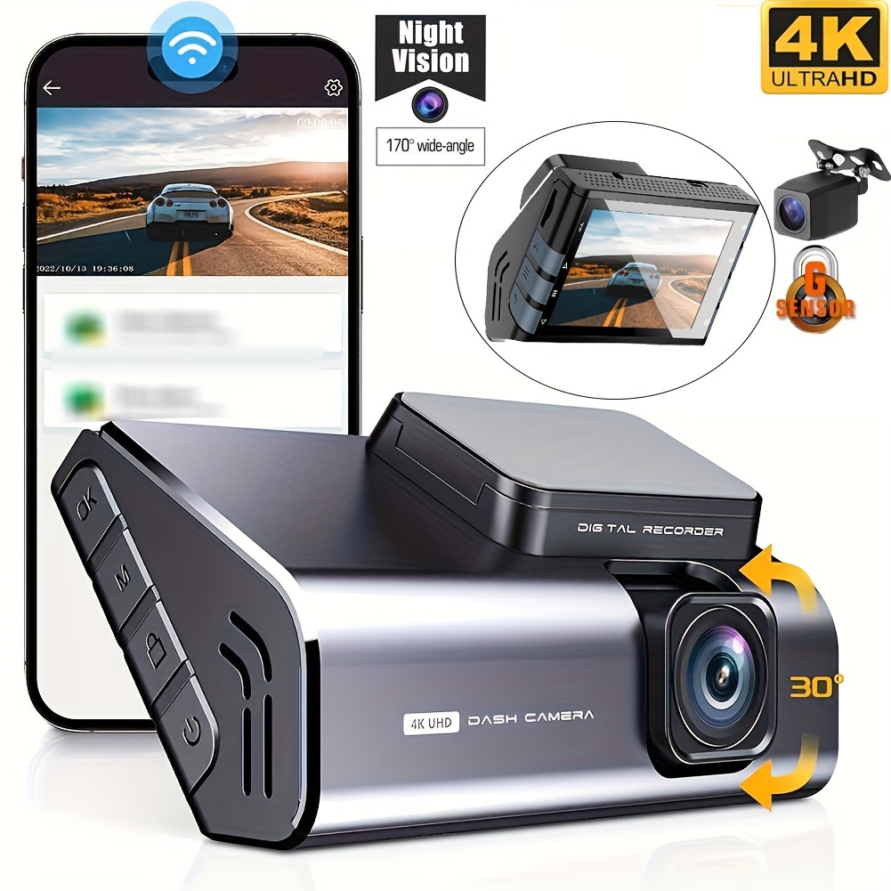 4k Dual Car Dash Cam 2160p Dashcam Camera 170 Angle Auto - Temu