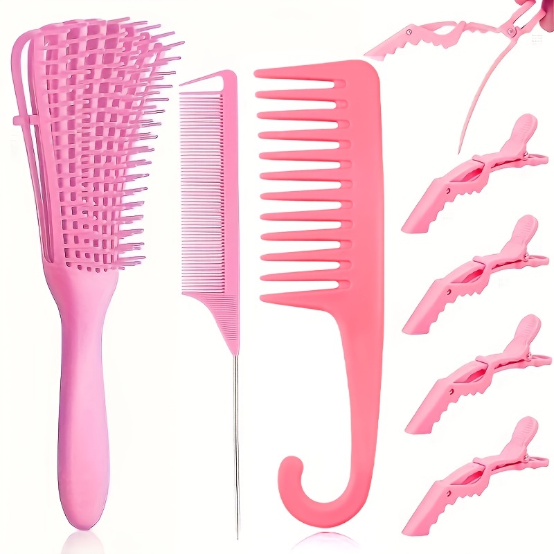 Large dent requin peigne en plastique démêlant bouclés Salon de coiffure  peigne de coiffure Massage pour outil de coiffure pour cheveux bouclés~Pink