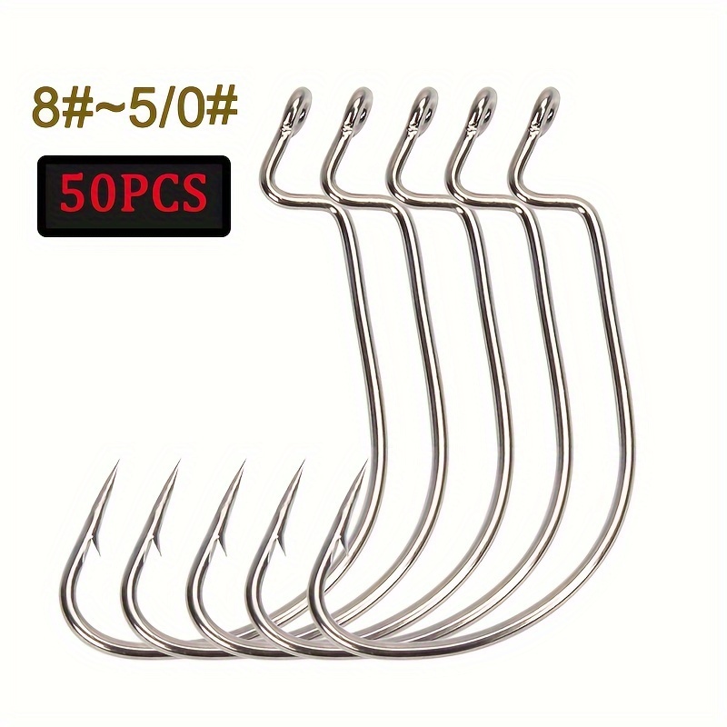 

50pcs Offset Worm Hooks, Wide Gap 2x Strong Hooks For Senko Rig Texas Rig, Fishing Tackle For Bass Trout, Size: 8# 6# 4# 2# 1# 1/0 2/0 3/0 4/0 5/0