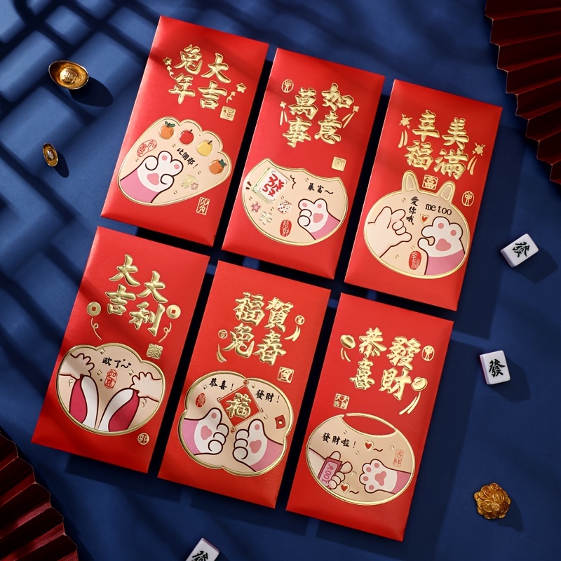 1 pcs Year Of The Rabbit Red Envelope 6pcs Lucky Money Envelopes 6 Pieces  Safe Seal Durable Paper Beautiful 