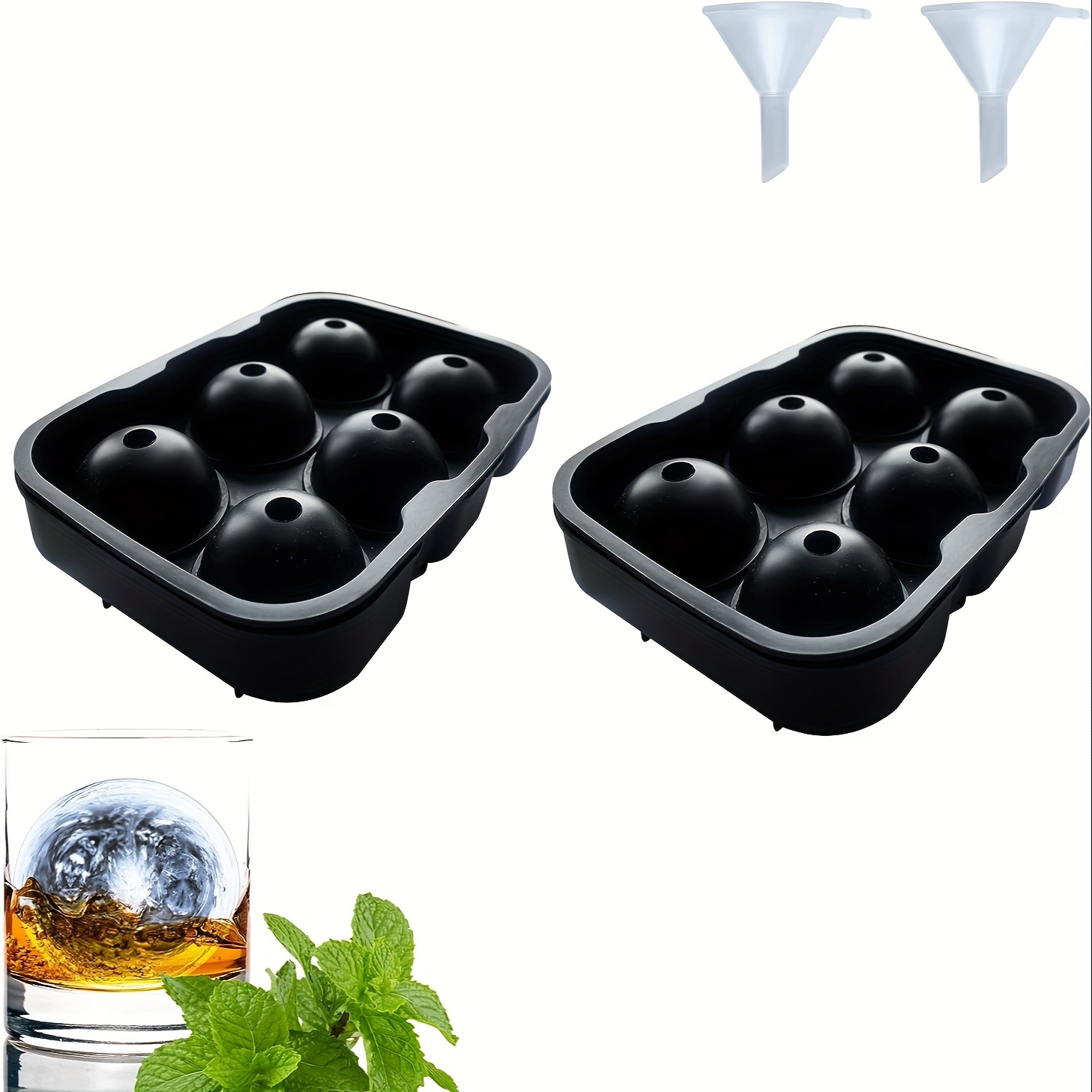 6 Balls Round Ice Cube Tray Send Funnel With Removable Lid - Temu