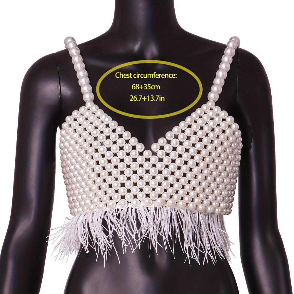 Sexy Handmade Faux Pearls Beads Beaded Crop Top Body Chain - Temu