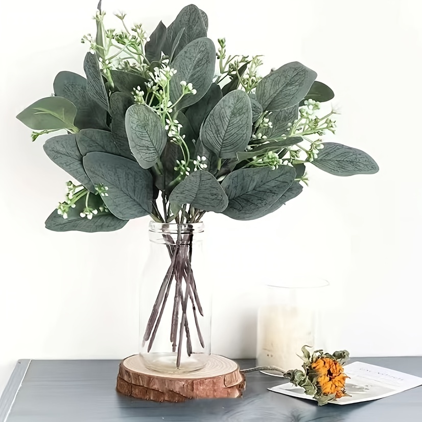 10pcs/set Artificial Gypsophila Flowers, Simulation Baby's Breath Flowers  With Green Eucalyptus Leaves, For Wedding Arrangement, Bridal Bouquet, Cente