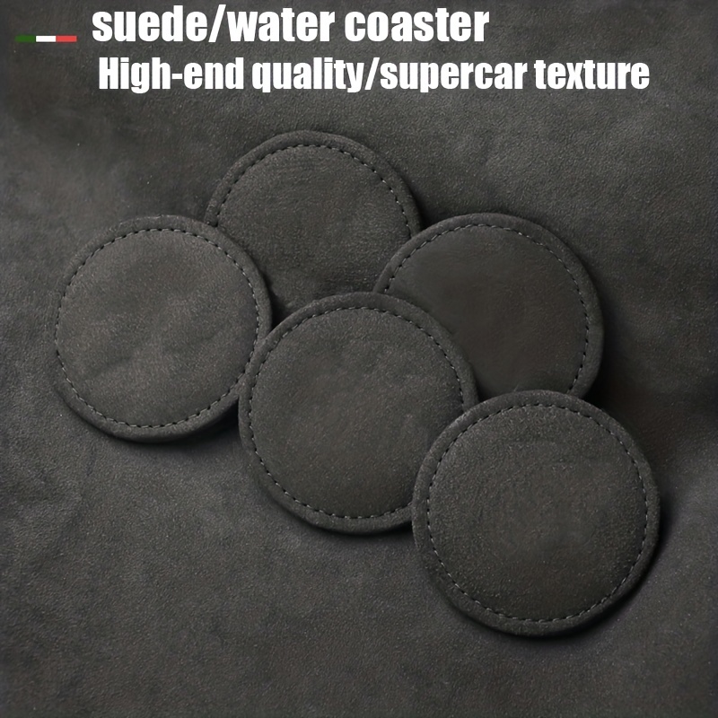 Suede Car High-end Water Cup Mat Shock-absorbing Water Cup Holder Anti-slip  Reduce Noise Leather Heat Insulation Pad Car Accessories